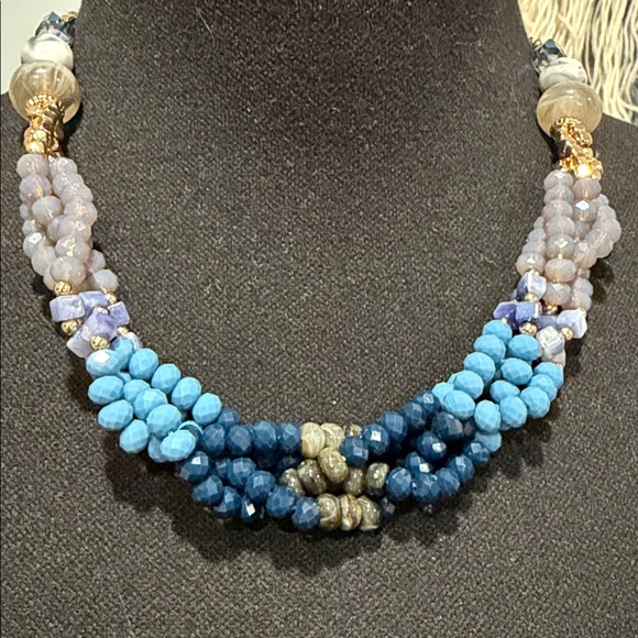 Jewelry - Boutique Multi Strand Blue Statement Necklace | Gold Accents